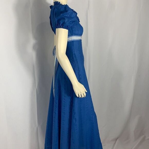 Vintage Blue Regency Handmade Puff Sleeve Empire Waist Maxi Dress Size XS - Picture 6 of 16
